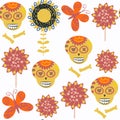 Sugar skulls seamless pattern. It is located in swatch menu, vector image. Abstract cuet fantasy creative background