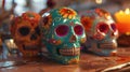 Sugar Skulls on Wooden Table Royalty Free Stock Photo