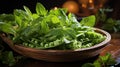 Sugar snap peas with mint on wood background, Fresh green peas