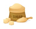 Sugar of Sugarcane with a scoop, burlap sack, crystal sugar