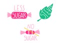 Less sugar, sweetener, stevia. No added sugar. Healthly food concept icons set