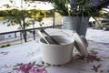 Sugar on a table in a summer cafe Royalty Free Stock Photo