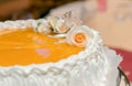 Sugar textured flower on a delicious wedding cake. Royalty Free Stock Photo