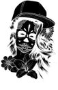 black silhouette of Sugar woman skull with flower and hat Royalty Free Stock Photo