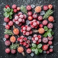 Sugared cranberries and small oranges are Royalty Free Stock Photo
