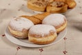 Sugared doughnut on a white plate Royalty Free Stock Photo