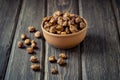 Sugared peanuts in a brown bowl