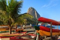 Sugarloaf boats palm tree red beach (praia vermelha), Rio de Jan Royalty Free Stock Photo
