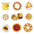 Sugary Desserts with Cheesecake and Rolled Cake Served on Plate Vector Set