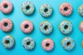 Sugary Donuts blue background. Generate Ai