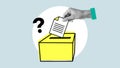 Suggestion box. Suggestion process information concept. Ballot box with person vote on blank voting slip voting concept Royalty Free Stock Photo