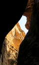 view from inside a canyon among the rocks of the mountains of th Royalty Free Stock Photo