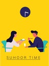 Suhoor Time in ramadhan vector illustration, eating at early morning for fasting poster banner ui template