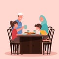 Suhoor and Iftar Party with Family vector illustration