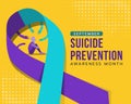 Suicide prevention awareness month - hand of hope to human depression in suicide awareness prevention ribbon sign on yellow