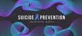 Suicide prevention awareness month text and ribbon sign on abstract lines Teal purple curve blend around on black background