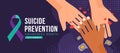 Suicide prevention awareness month text and suicide awareness prevention ribbon sign and hands that delivers love to a sad hand on