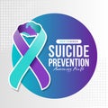 Suicide prevention awareness month text and Teal purple ribbon awareness with hand hold hand to give hope sign on circle