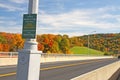 Suicide prevention phone sign on bridge in Fall