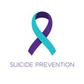 Suicide prevention ribbon. Purple and turquoise color. Depression consequences awareness.