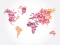 Suicide word cloud in shape of world map, health concept background