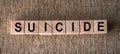 SUICIDE - word written on wooden blocks on a brown background