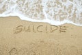 SUICIDE written on sand