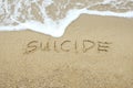SUICIDE written on sand