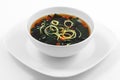 Suimono soup, fish soup, seaweed, tofu, mushrooms, leek