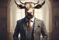 suit classy tie portrait anthropomorphic bull fashion elegant patterned attitude posing high charismatic human animal confident