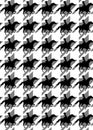 Suit tweed houndstooth pattern, pied-de-poule, seamless, stylized with silhouettes of horsewomen, black and white