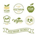 Suitable for vegetarian. Vegan related labels set. Vector vintage illustration.