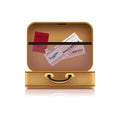 Vintage suitcase with passport and airtickets Royalty Free Stock Photo