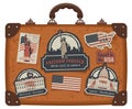 Suitcase with American symbols and monuments