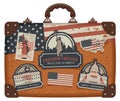 Suitcase with American symbols and monuments