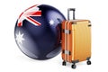 Suitcase with Australian flag. Australia travel concept, 3D rendering Royalty Free Stock Photo