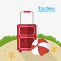 Suitcase beach ball starfish sand vacations paradisiac island