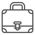 Suitcase or Briefcase line icon. Portfolio with handle and clasp lock outline style pictogram on white background Royalty Free Stock Photo