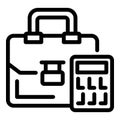 Suitcase and calculator icon, outline style Royalty Free Stock Photo