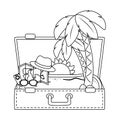 Suitcase cartoon summer and travel in black and white