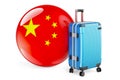 Suitcase with Chinese flag. China travel concept, 3D rendering Royalty Free Stock Photo