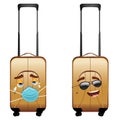 Suitcase cry in facemask and happy in sunglasses