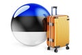 Suitcase with Estonian flag. Estonia travel concept, 3D rendering