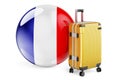Suitcase with French flag. France travel concept, 3D rendering Royalty Free Stock Photo