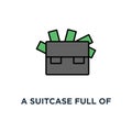 a suitcase full of money, financial success icon. wealth concept symbol design, fortune, banking, savings, about a million dollars Royalty Free Stock Photo