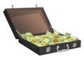 Suitcase full of money. Isometric vector illustration