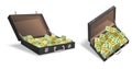 Suitcase full of money. Isometric vector illustration