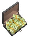 Suitcase full of money. Isometric vector illustration