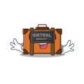 Suitcase happy virtual reality on a with character