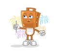 Suitcase head with fireworks mascot. cartoon vector